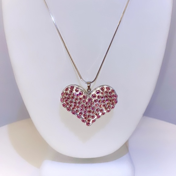 Pink Acrylic Heart Necklace Embellished With Genuine “Crystal Stone Elements” - Picture 7 of 13